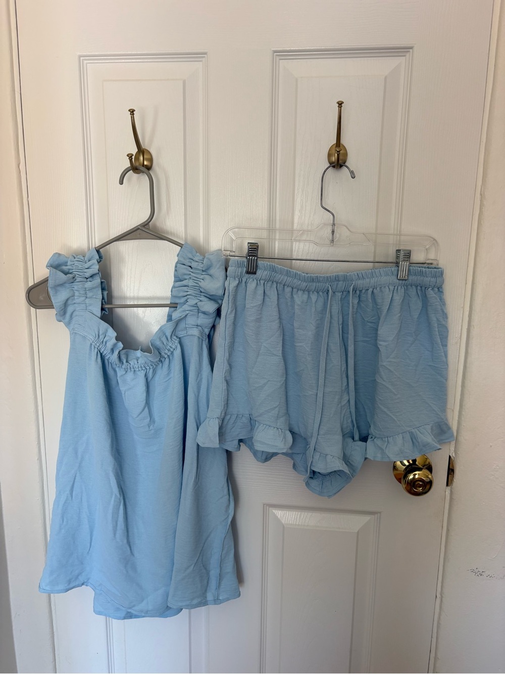 For Love And Lemons Light Blue High-Waist Ruffle Shorts